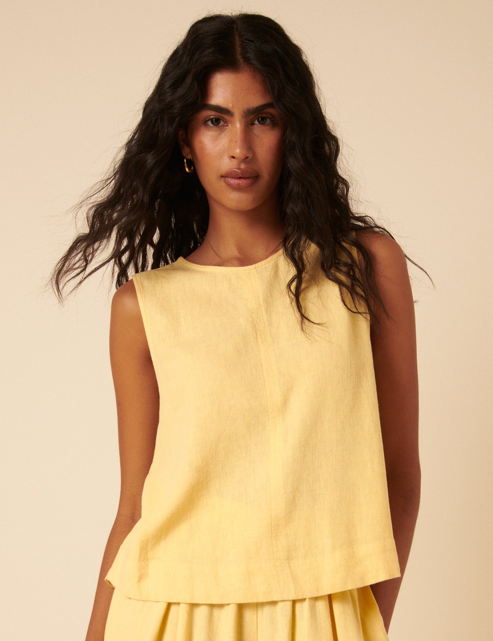 Butter Yellow Linen-Blend Swing Top