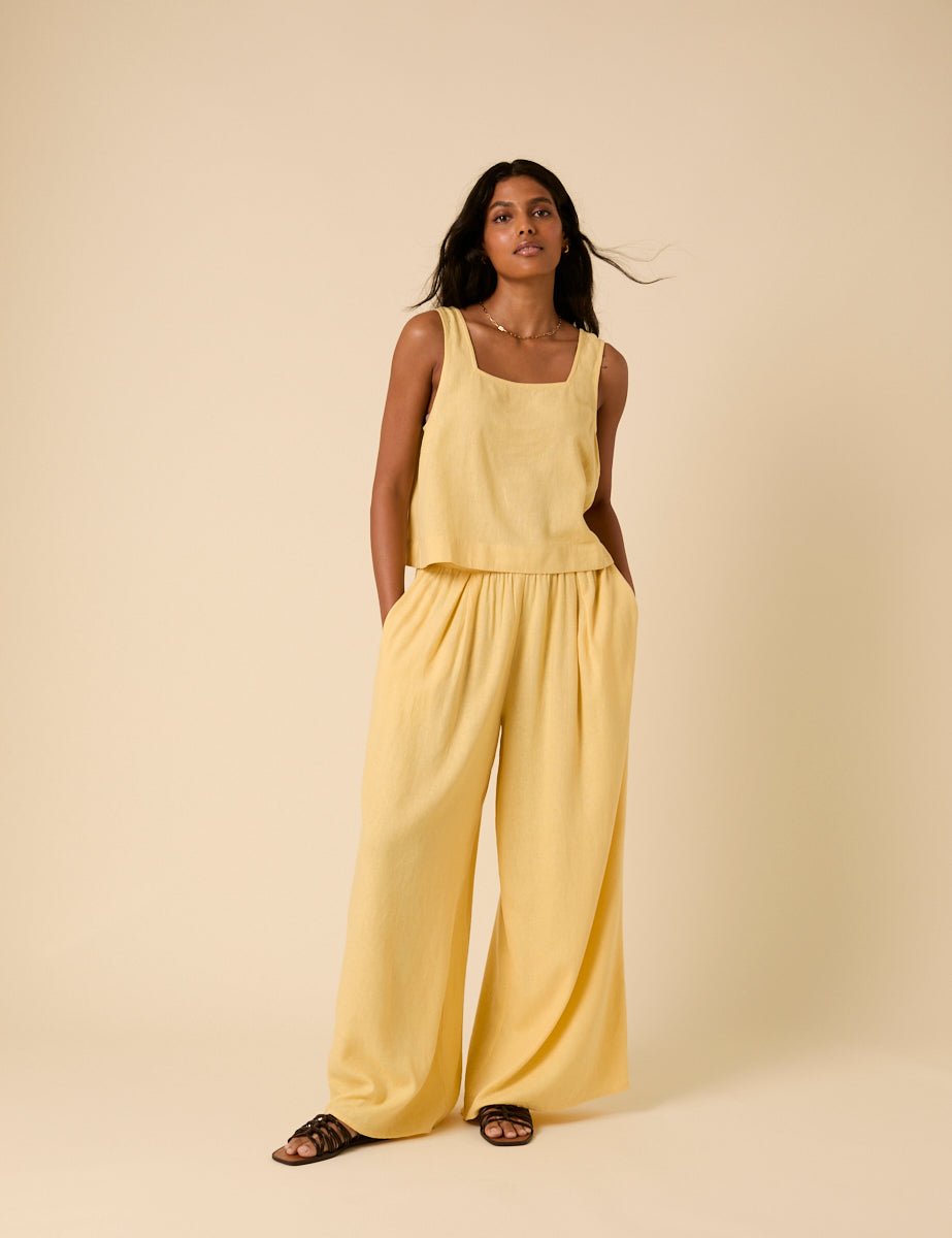 Butter Yellow Linen-Blend Jerrow Trousers