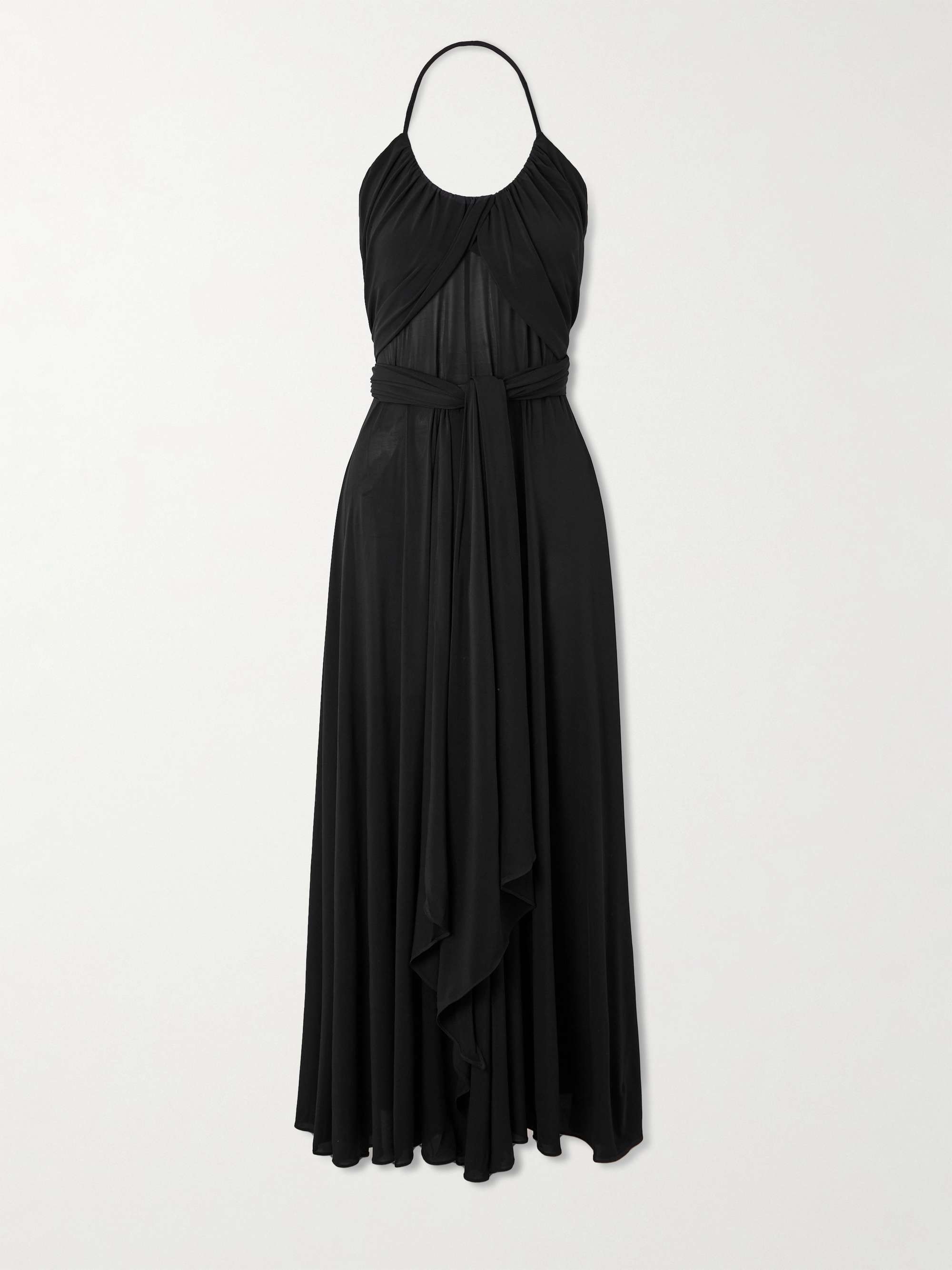 Belted Gathered Jersey Halterneck Maxi Dress