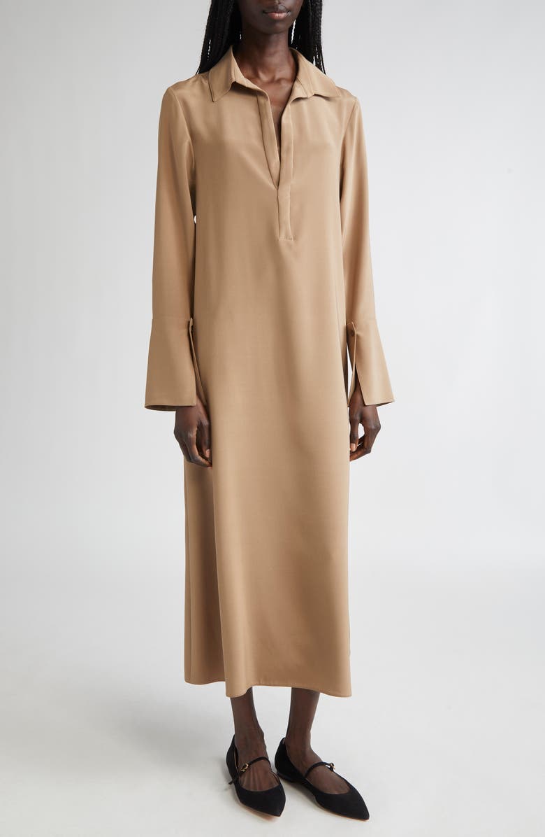 Ossola Long Sleeve Silk Stretch Crêpe De Chine Midi Shirtdress