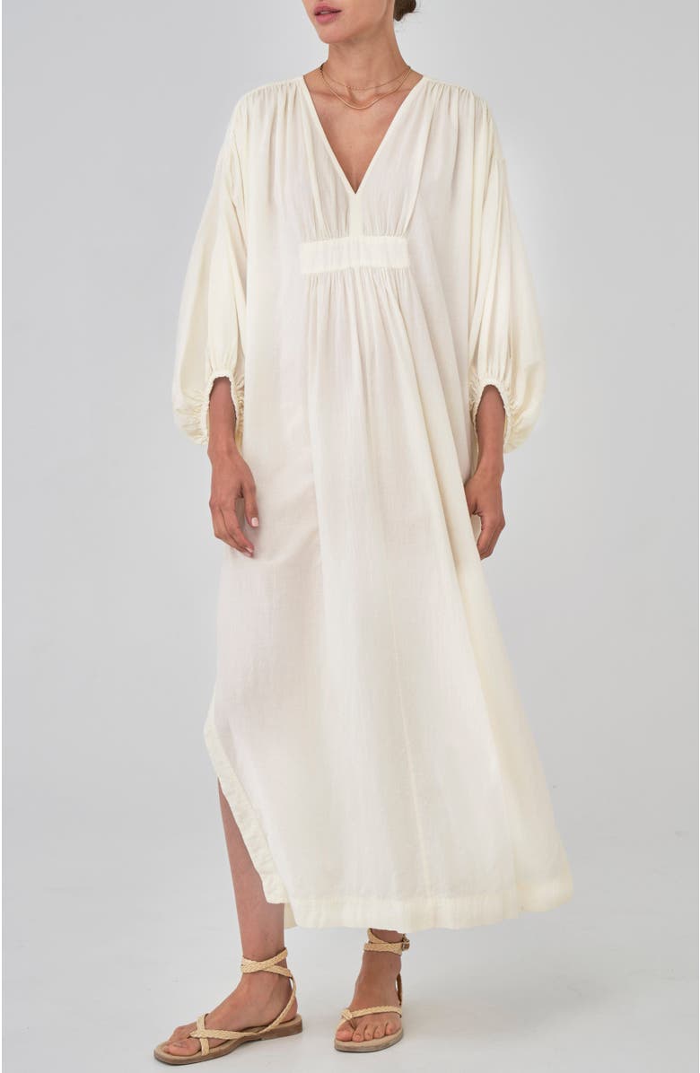 Rouched Shoulder Maxi Cotton Caftan