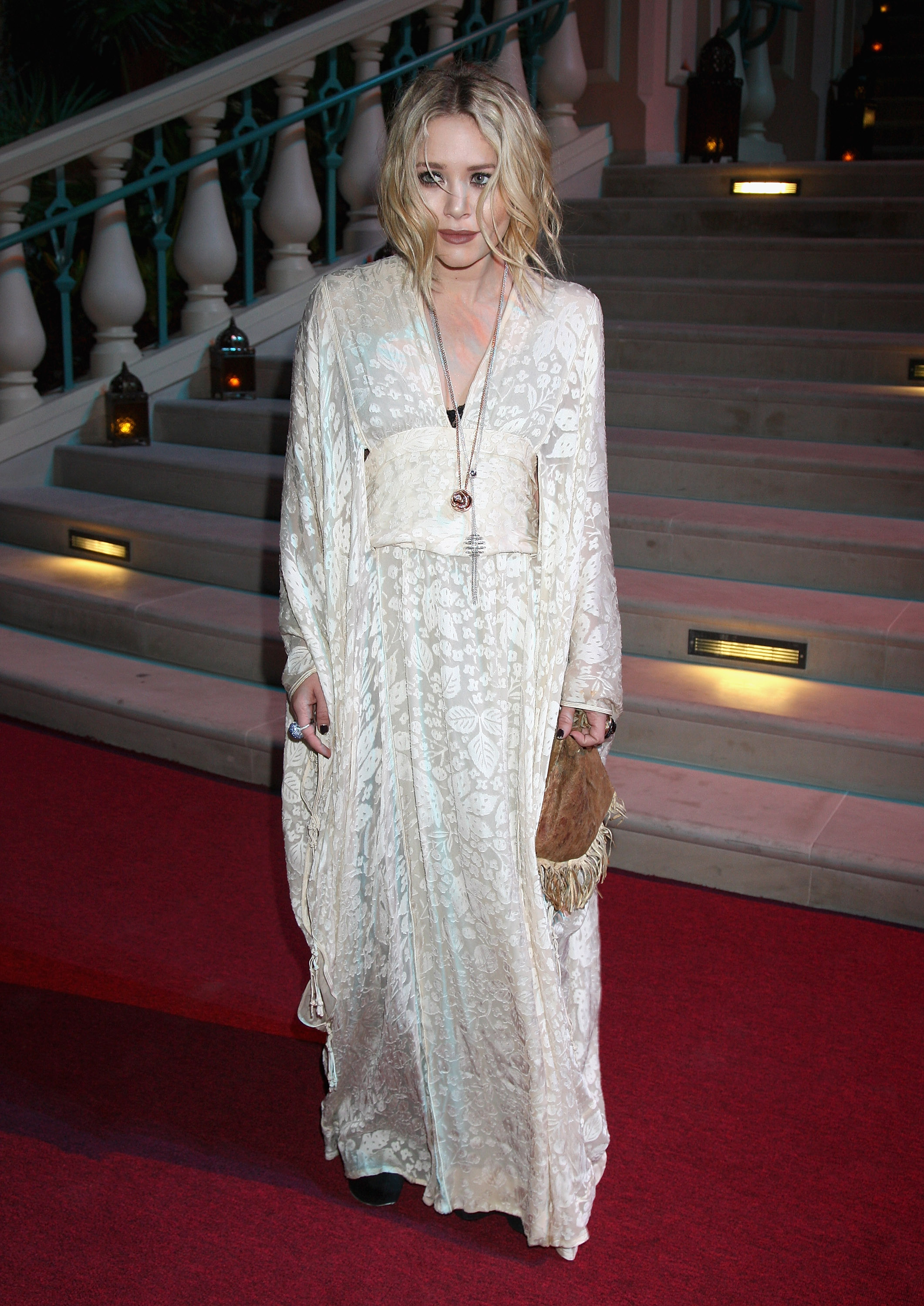 Mary-Kate Olsen wearing a caftan dress.