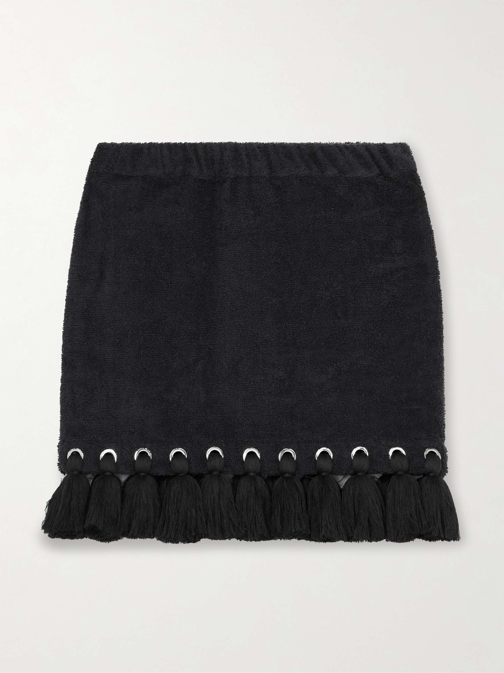 Tasseled Eyelet-Embellished Cotton-Terry Mini Skirt