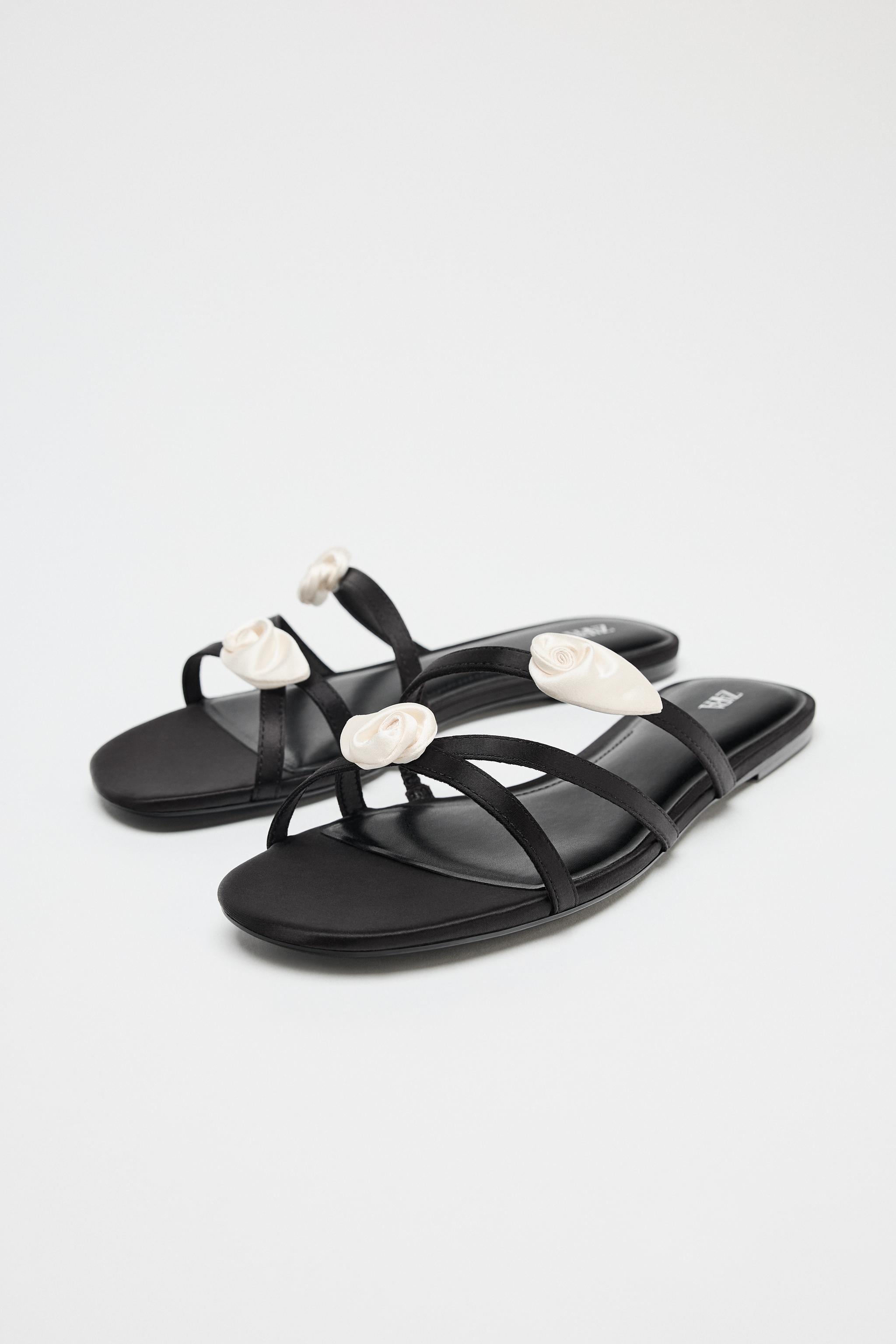 Satin-Effect Flower Sandals