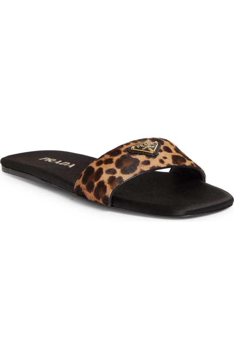 Animal Print Genuine Calf Hair Slide Sandal