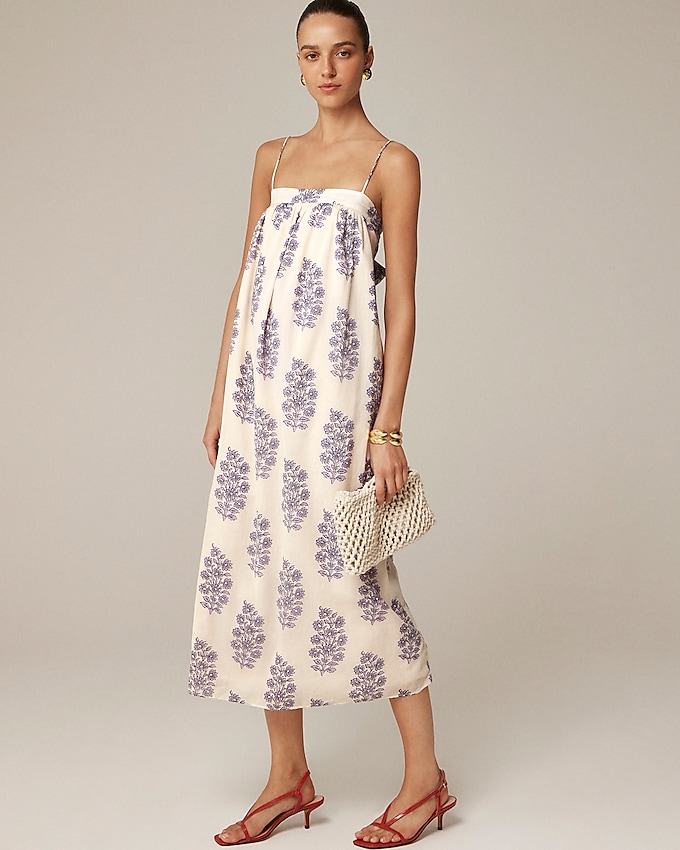 Floaty Midi Dress in Block-Print Cotton Voile