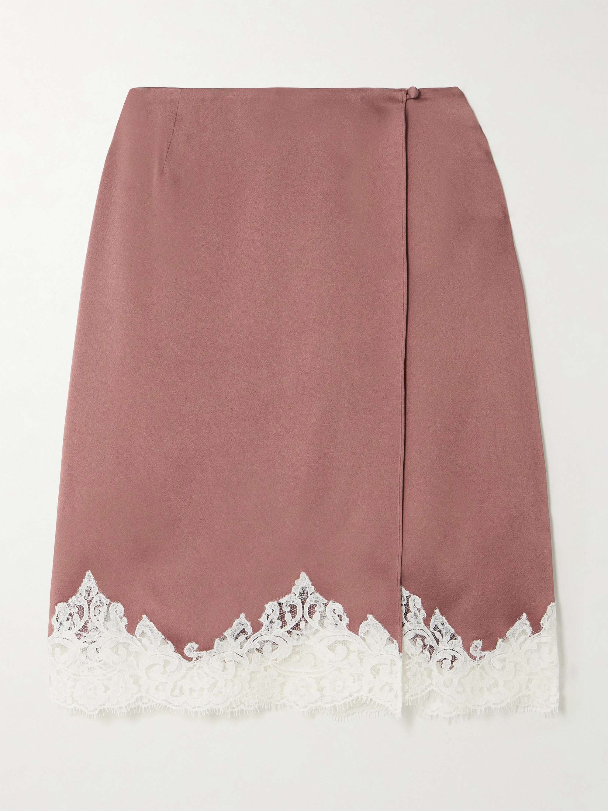 Lace-Trimmed Satin Midi Wrap Skirt