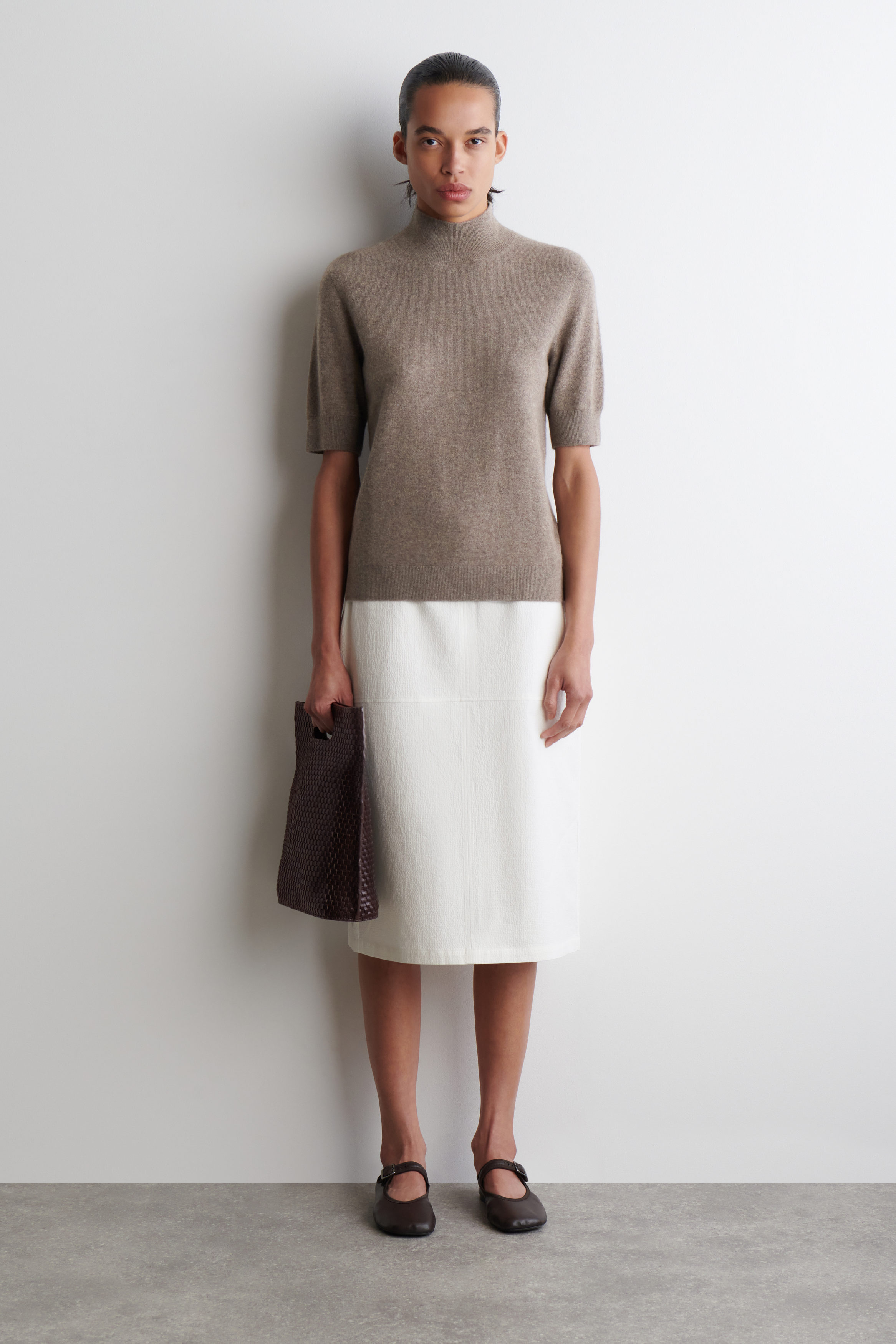 Crinkled-Cotton Pencil Skirt