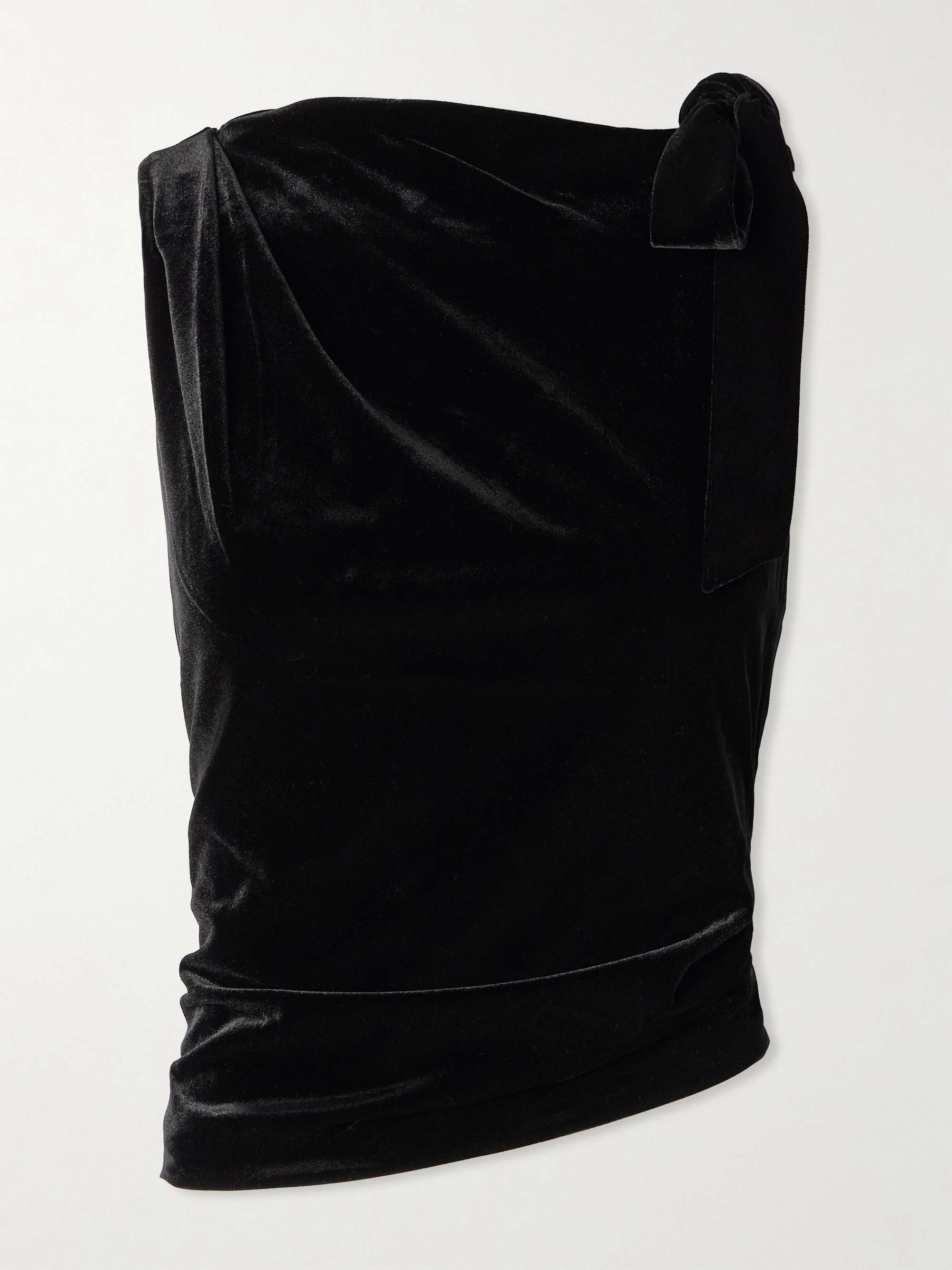 Ettore Asymmetric Tie-Detailed Draped Stretch-Velvet Top