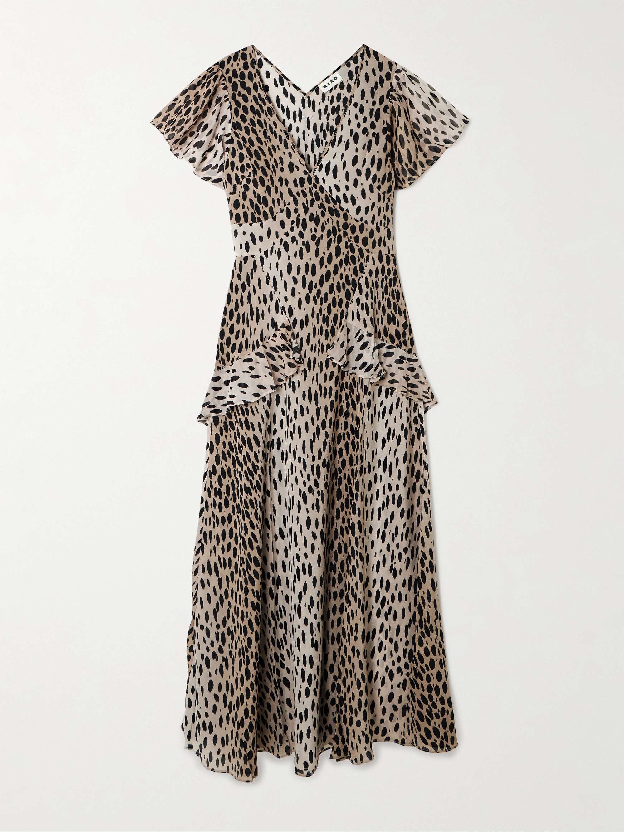 Evie Ruffled Leopard-Print Silk-Chiffon Midi Dress