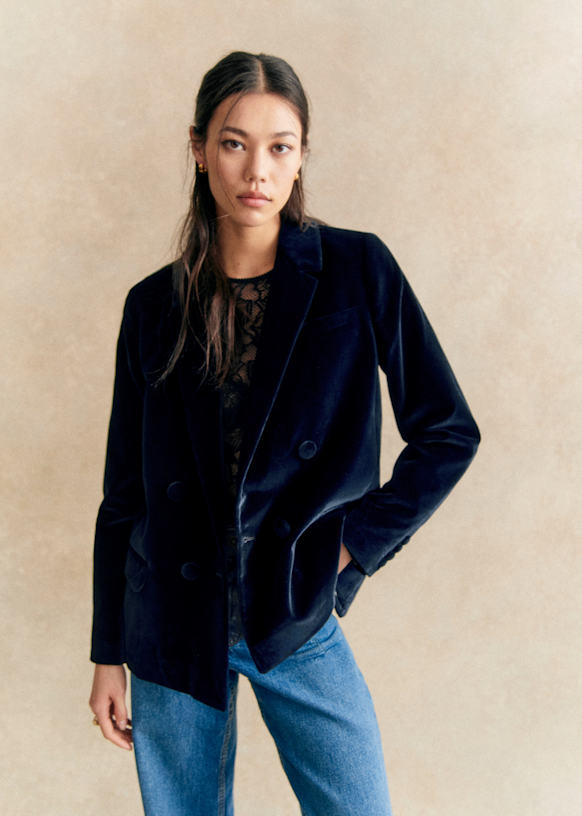 Christie Jacket - Velvet Navy - Organic Cotton - Sézane
