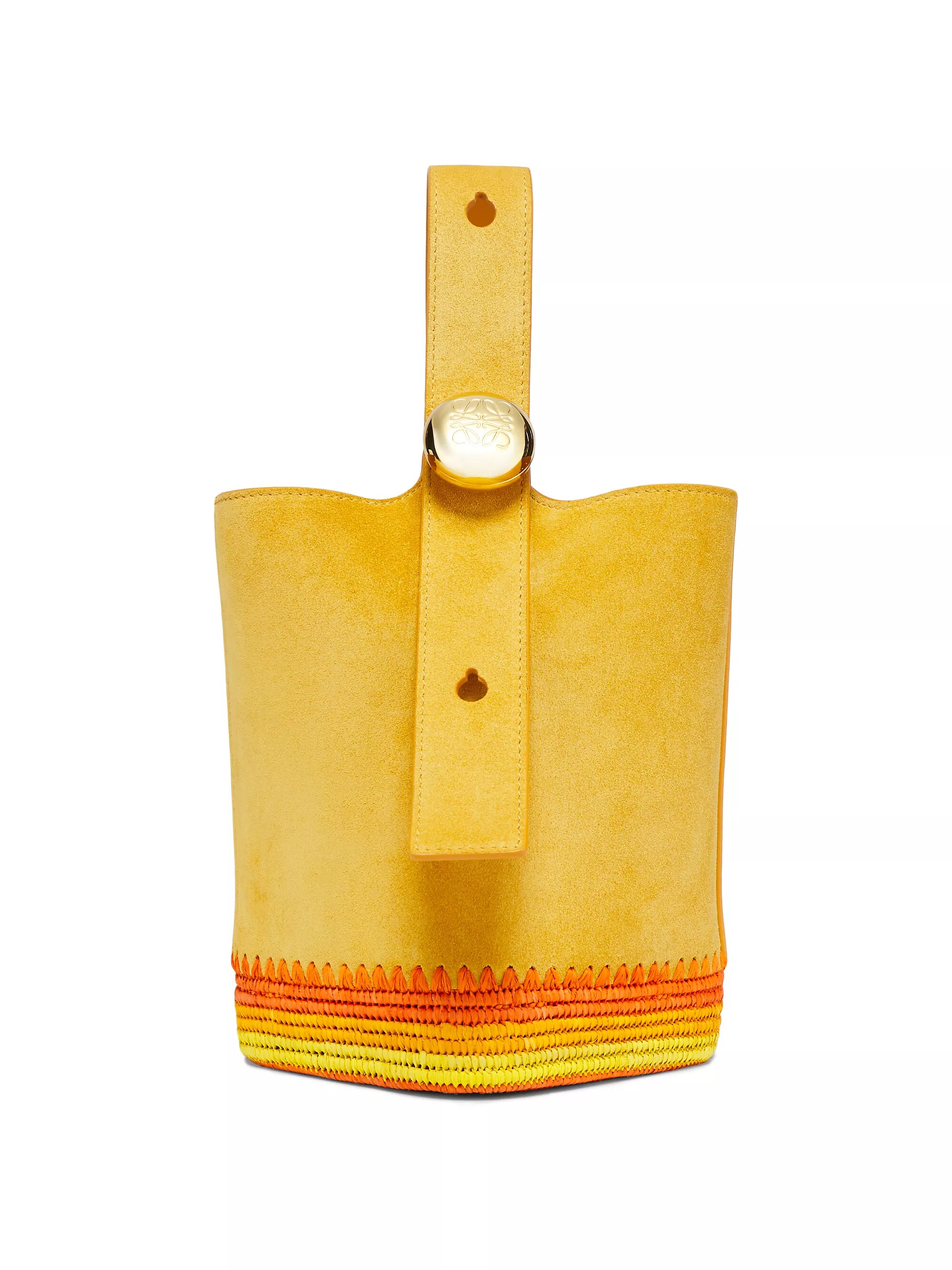 Loewe X Paula's Ibiza Mini Pebble Suede & Raffia Bucket Bag