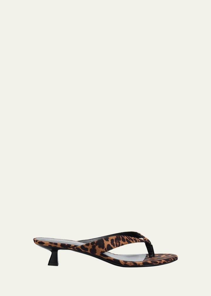 Rio Leopard-Print Nylon Kitten-Heel Thong Sandals