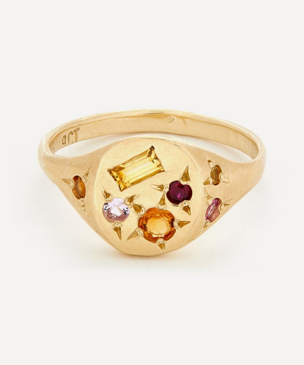9ct Gold Neapolitan Orange Multi-Stone Signet Ring