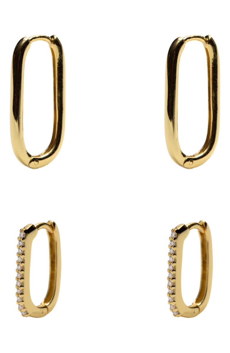 2 Pairs of 18k Gold Plate Sterling Silver Oblong Hoop Earrings
