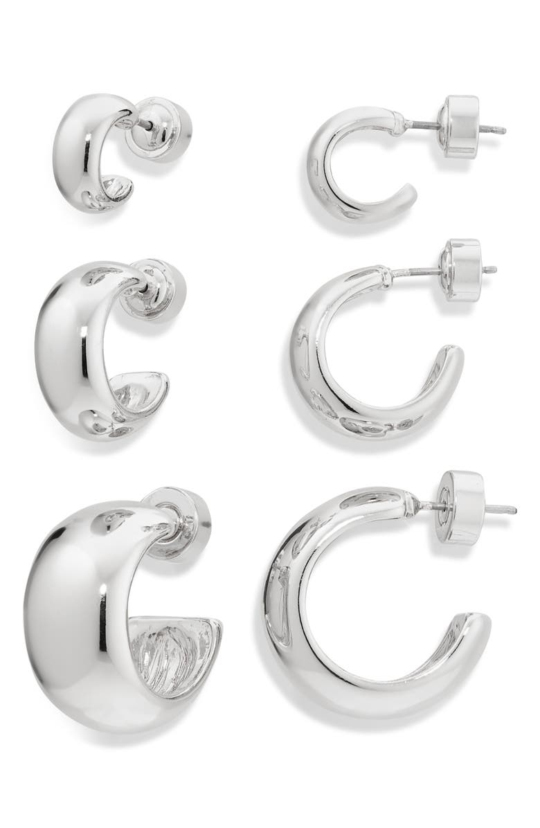 Set of 3 Polished Dome Hoop Earrings