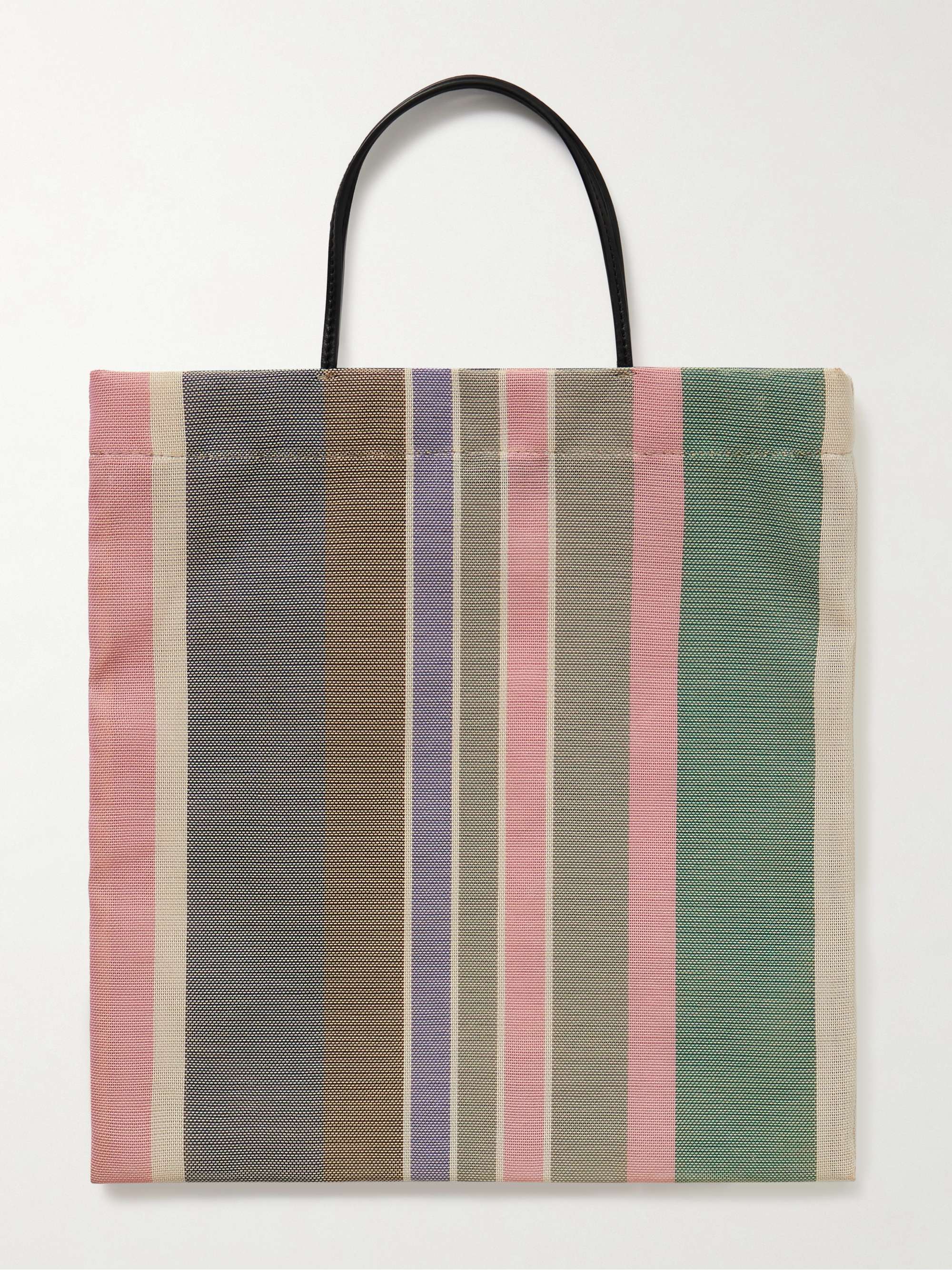 Barn Mini Leather-Trimmed Striped Mesh Tote