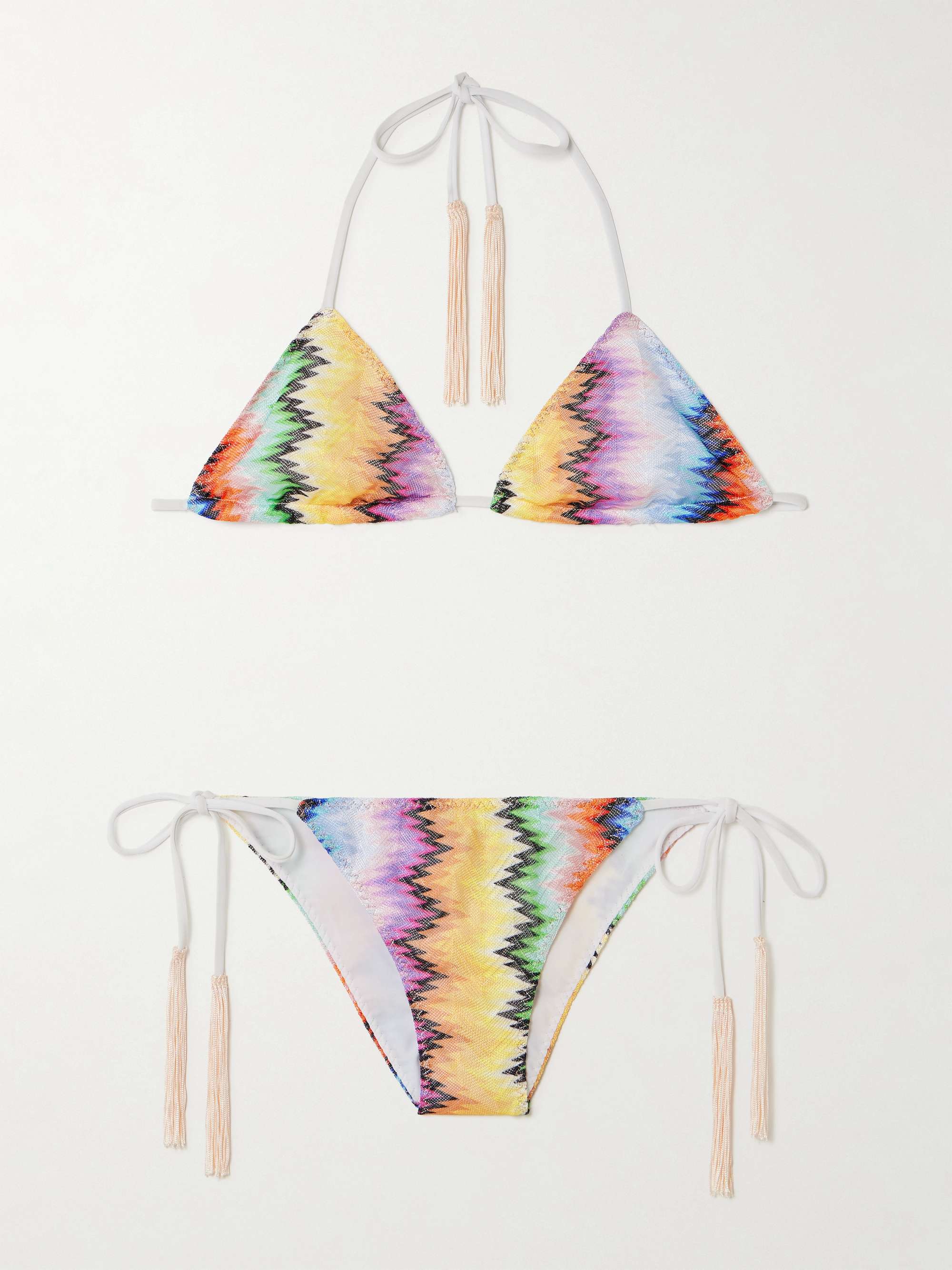 Mare Fringed Striped Crochet-Knit Triangle Bikini
