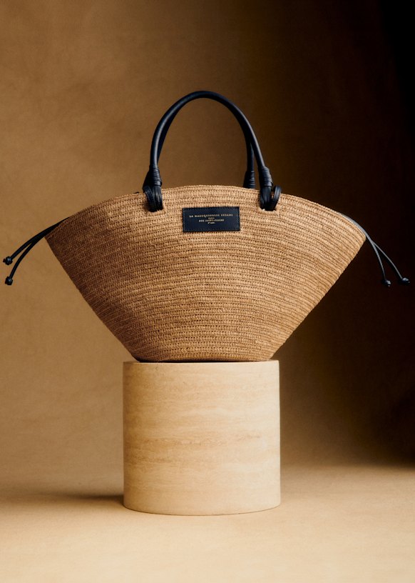 Justine Basket Bag - Deep Natural Navy Raffia - Raffia - Sézane