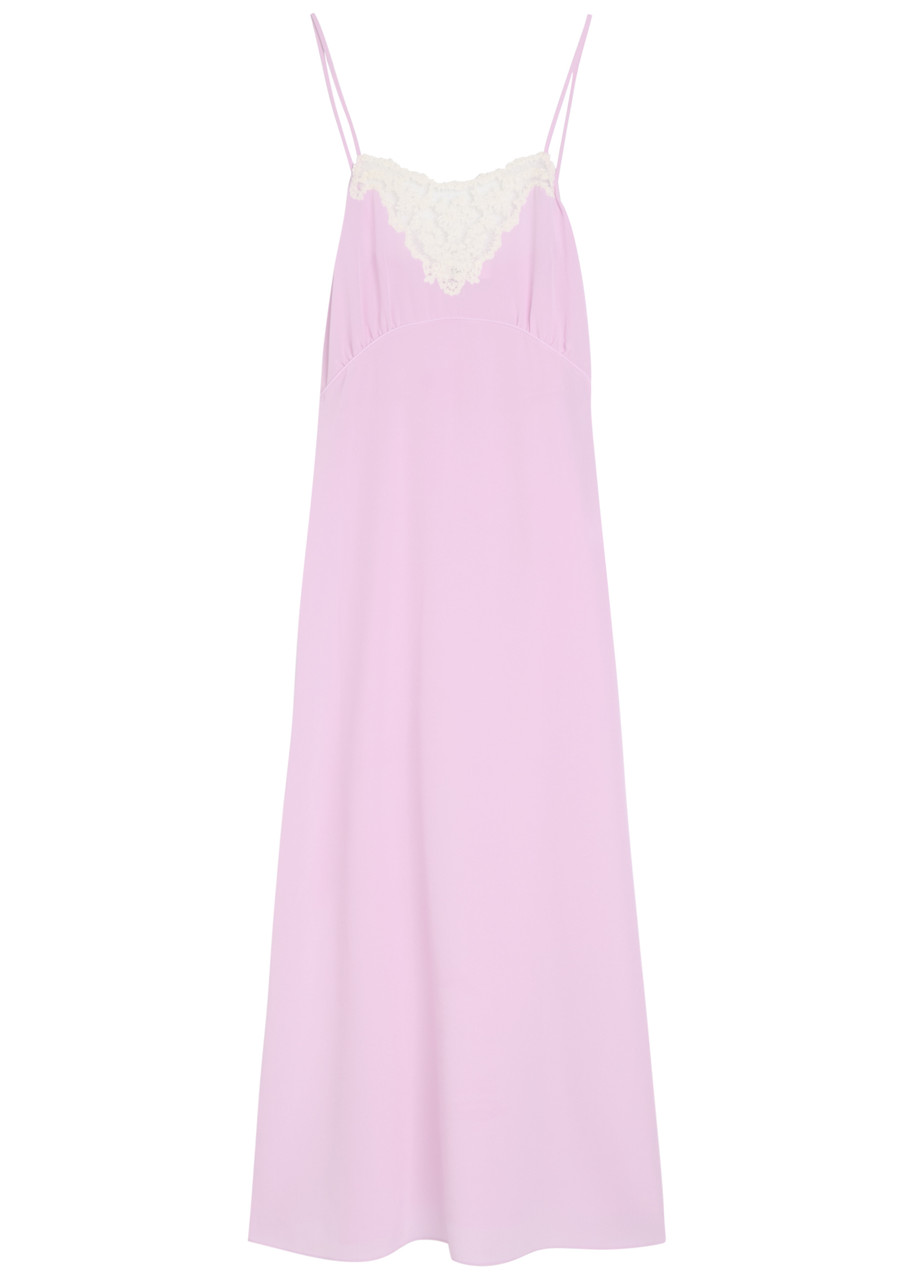 Lace-Trimmed Silk Crepe De Chine Midi Dress