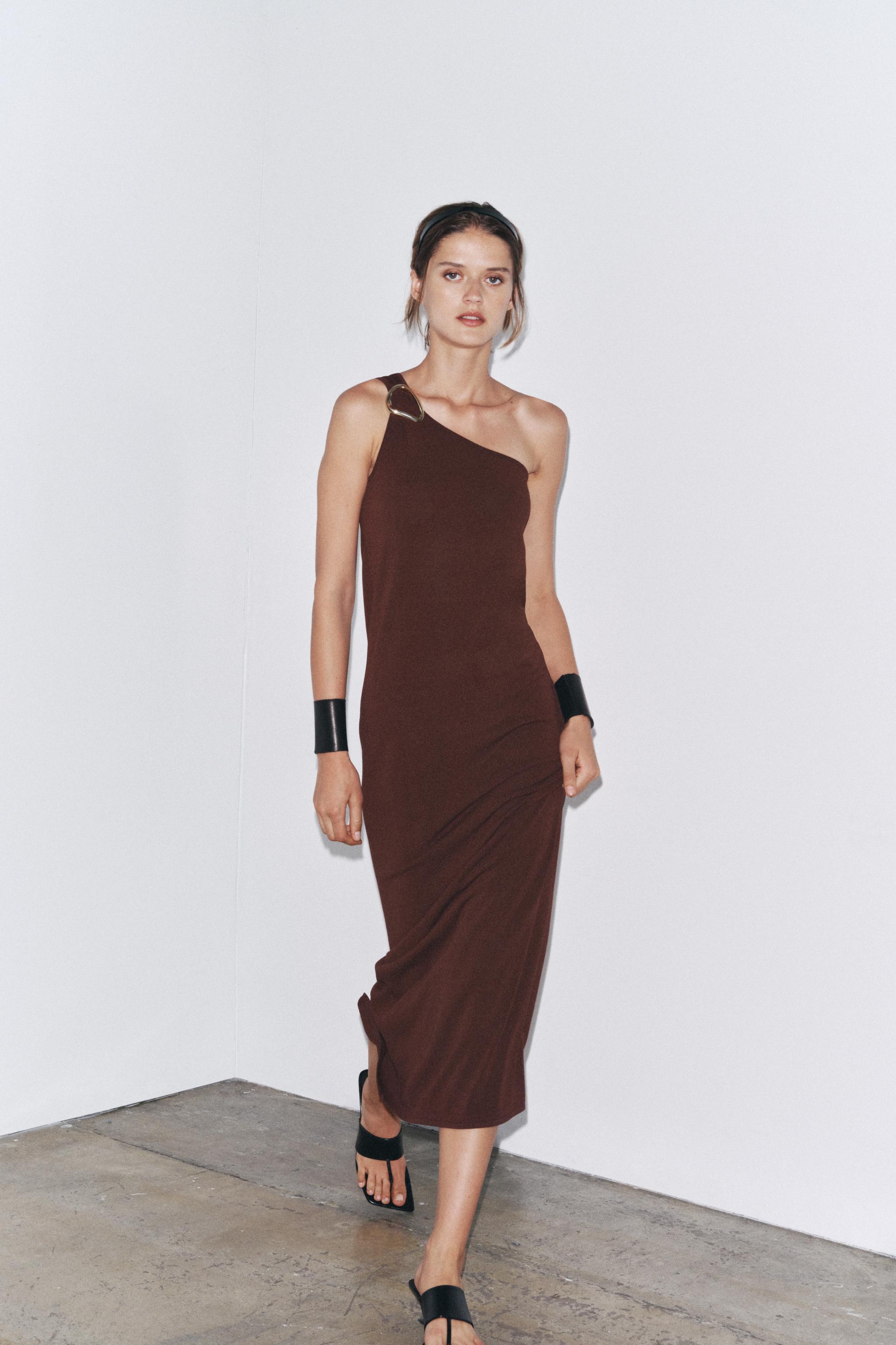 Asymmetric Knit Midi Dress With Trim