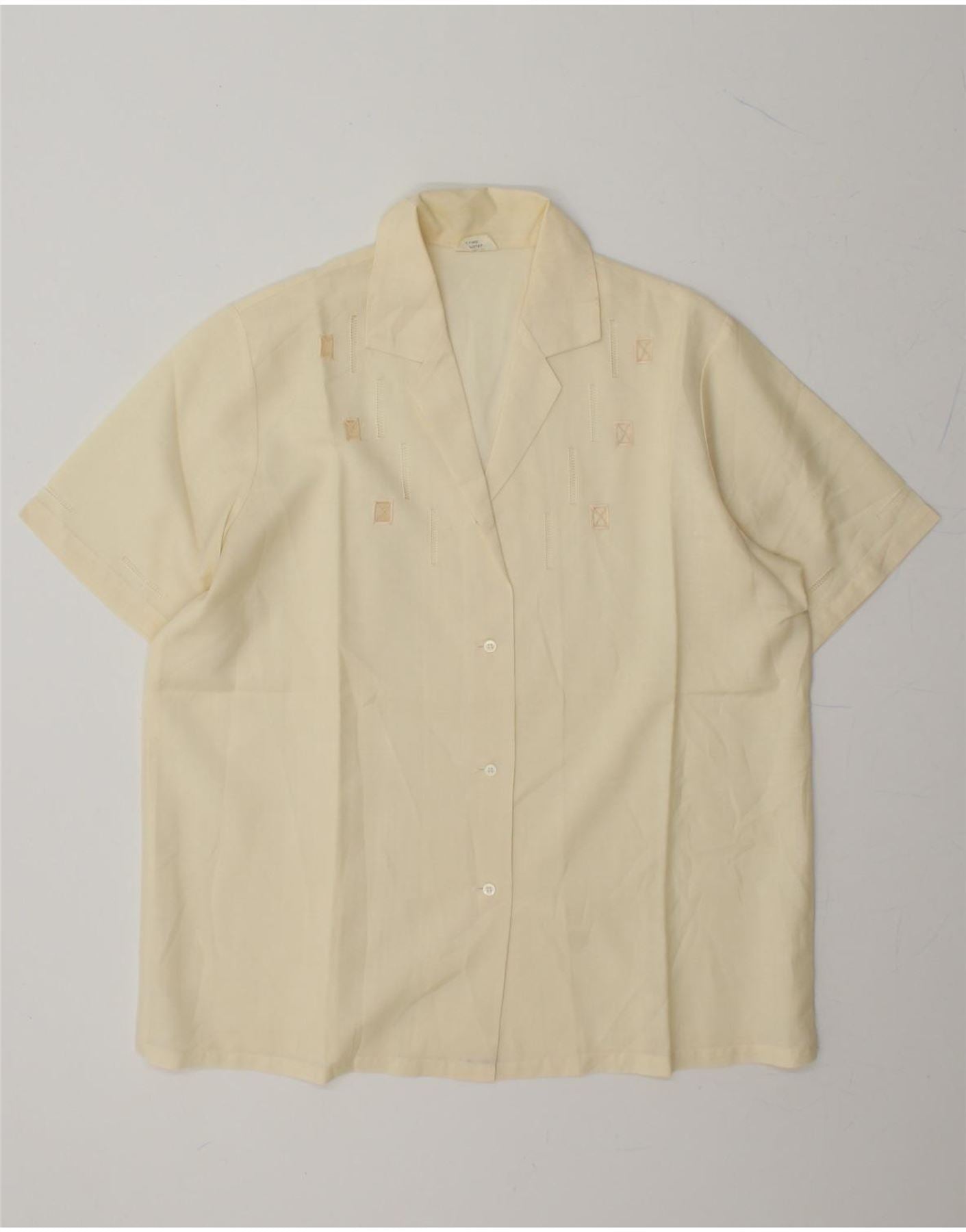 Vintage Womens Short Sleeve Shirt Blouse It 50 Xl Off White Polyester