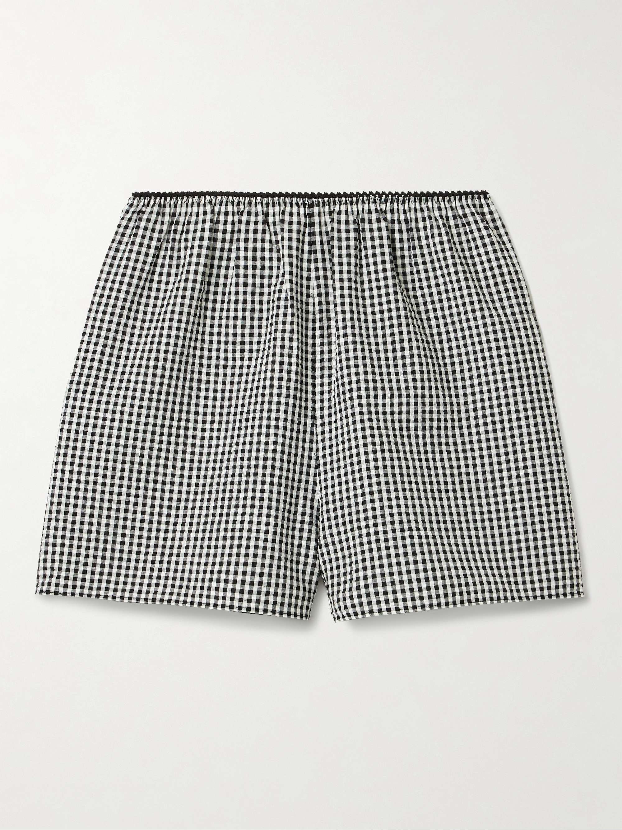 Larena Gingham Recycled-Seersucker Shorts