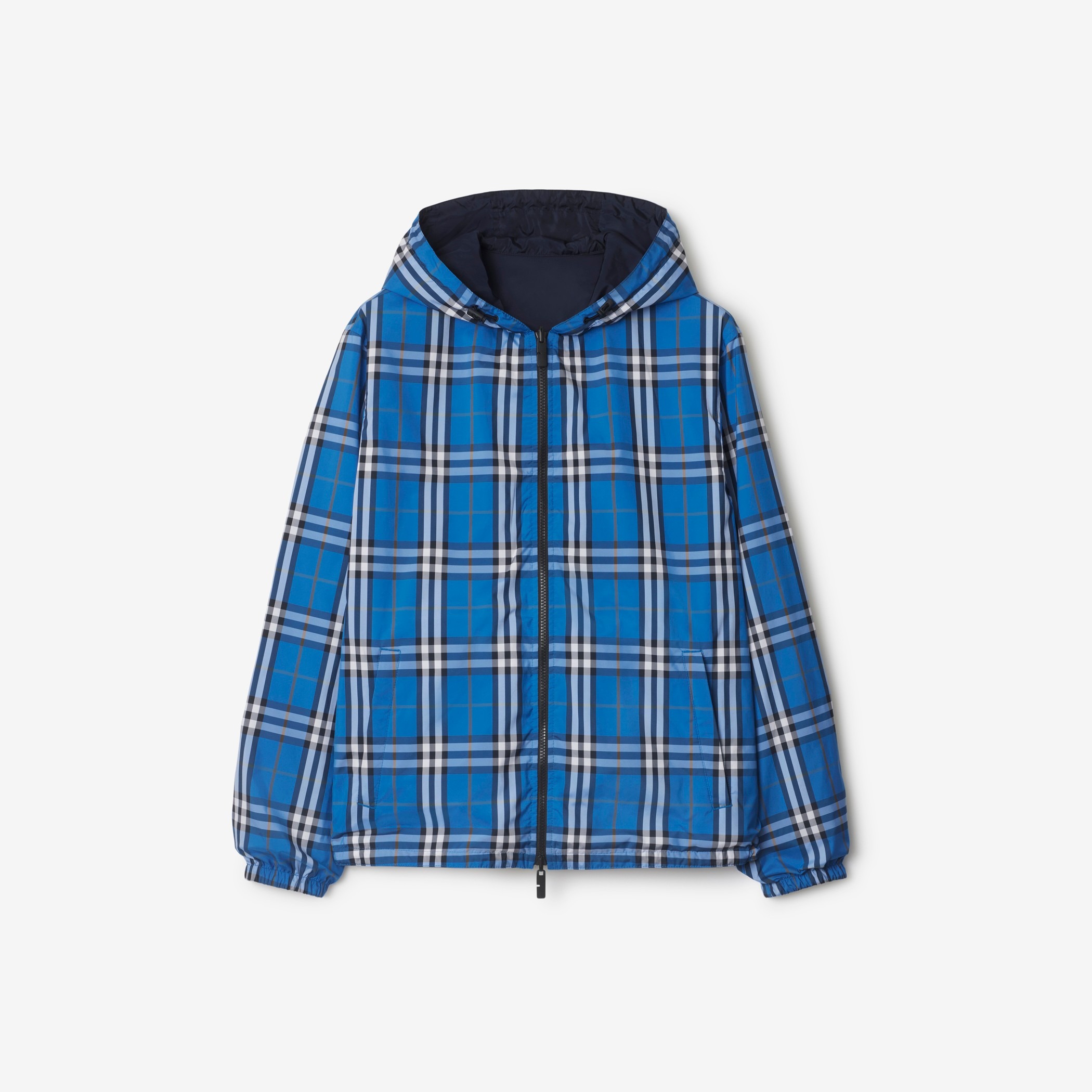 Burberry, Reversible Check Hooded Jacket in Hyacinth 