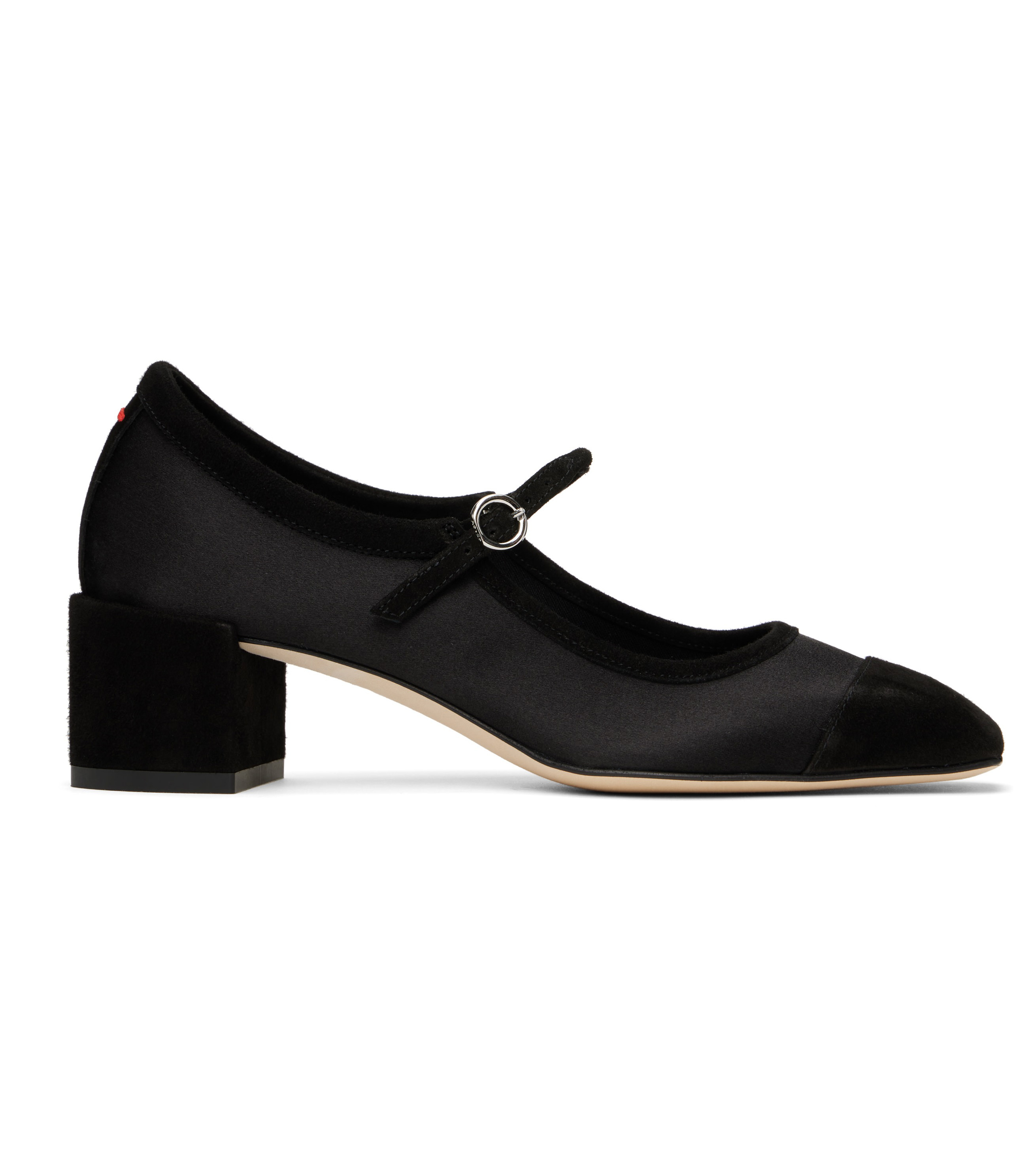 Black Aline Satin & Kid Suede Mary-Jane Heels