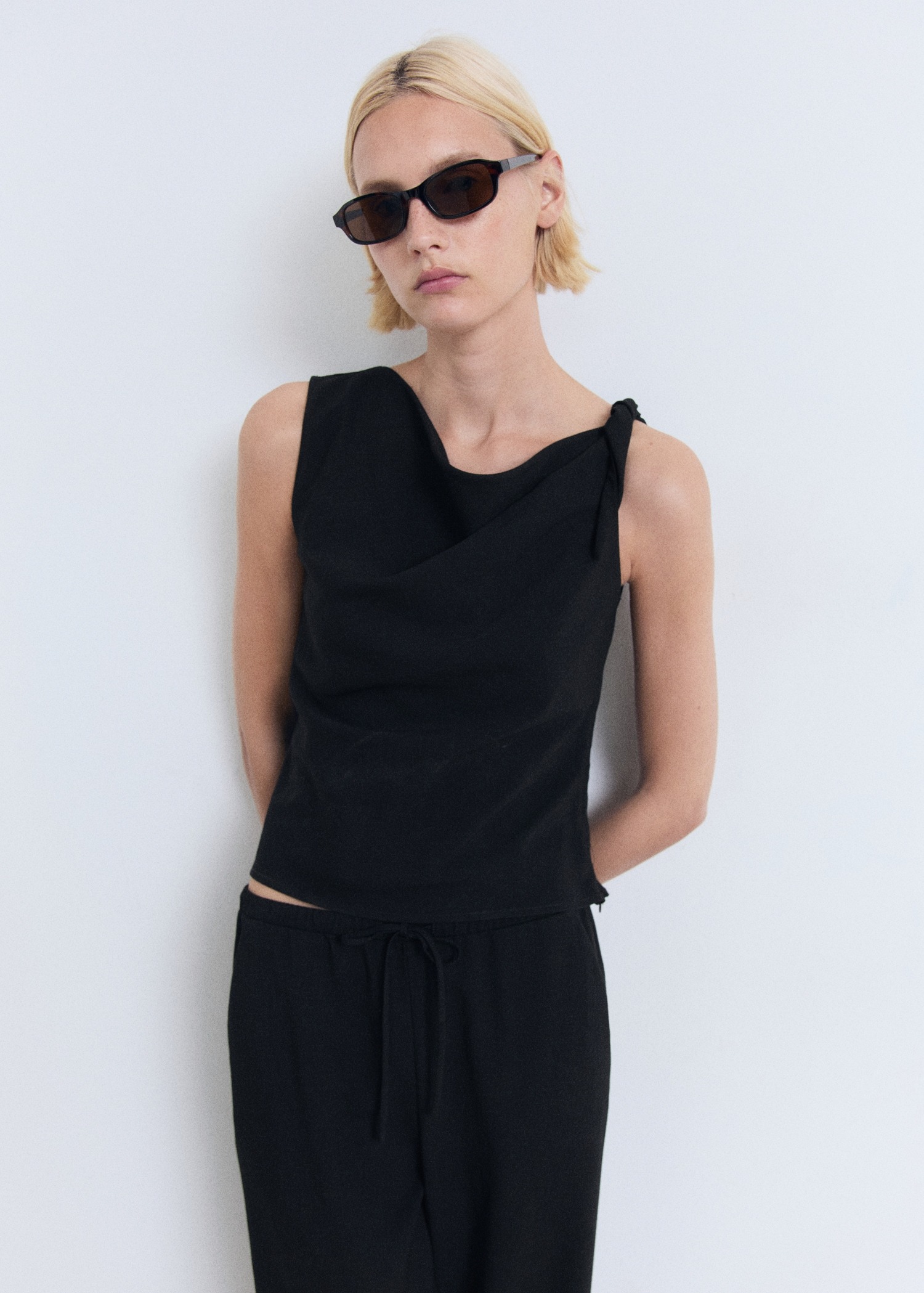MANGO, Asymmetrical Draped Top With Straps