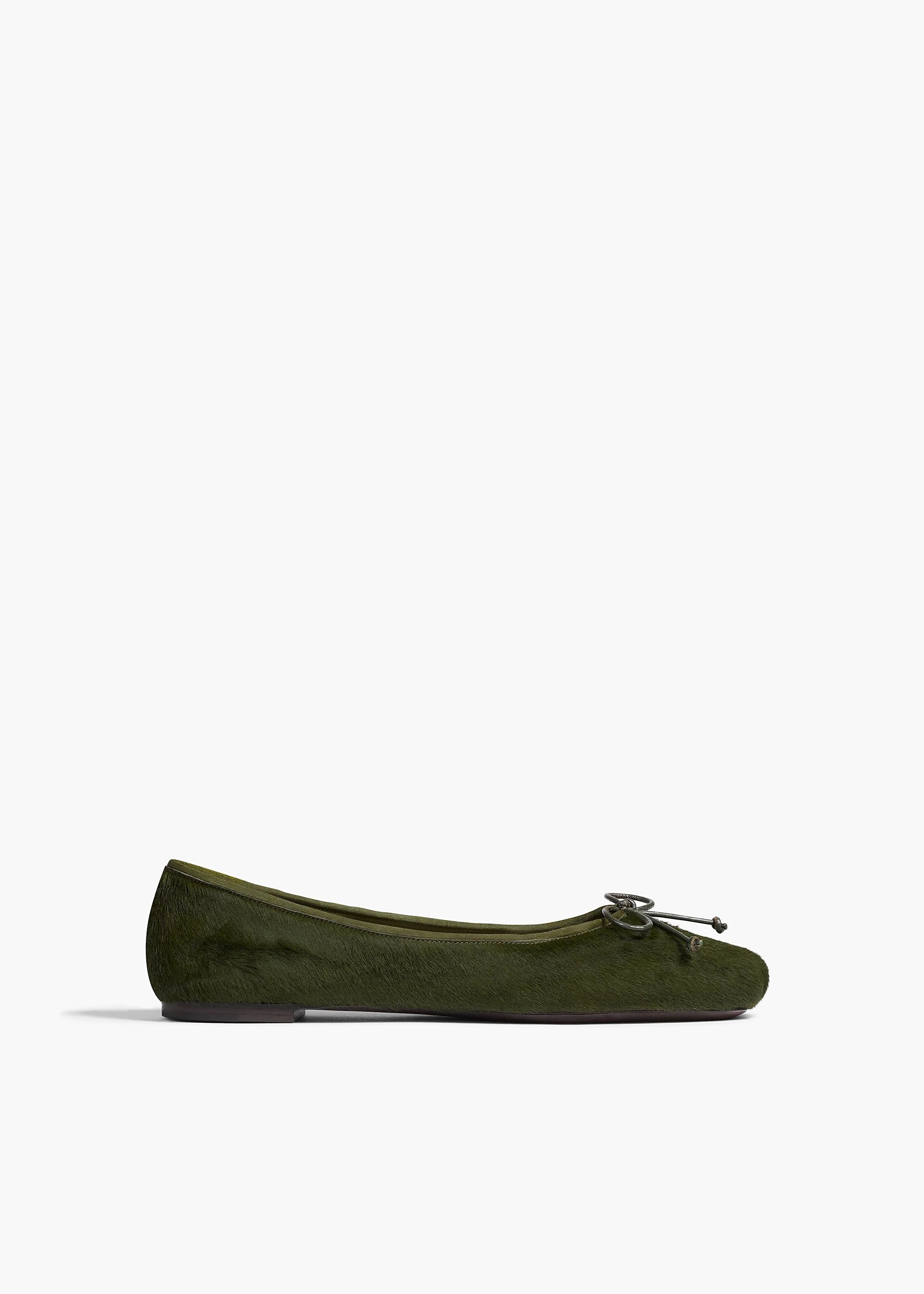 Khaite, Charlotte Ballerina Flat in Racing Green Haircalf