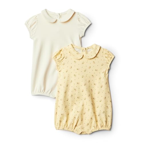 Amazon Essentials X Sofia Grainge Baby Girls' Short Sleeve Peter Pan Collar Romper, Pack of 2, Ditsy Flowers/ivory, 24 Months