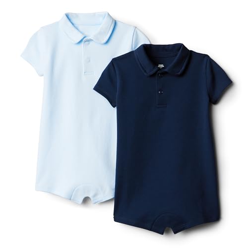 Amazon Essentials X Sofia Grainge Baby Boys' Short Sleeve Romper, Pack of 2, Light Blue/navy, 24 Months