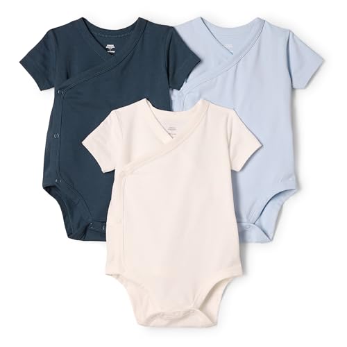 Amazon Essentials X Sofia Grainge Unisex Babies' Side Snap Short Sleeve Bodysuit, Pack of 3, Dark Navy/ivory/light Blue, 24 Months