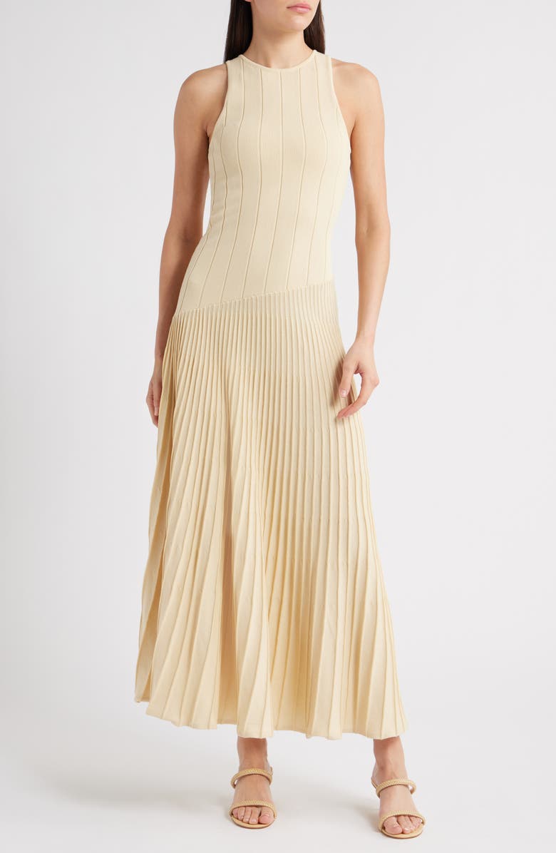 Piano Sleeveless Pleated Cotton Blend Sweater Dress