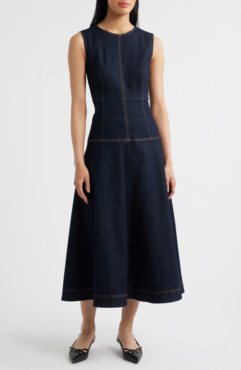 Sleeveless Denim A-Line Midi Dress