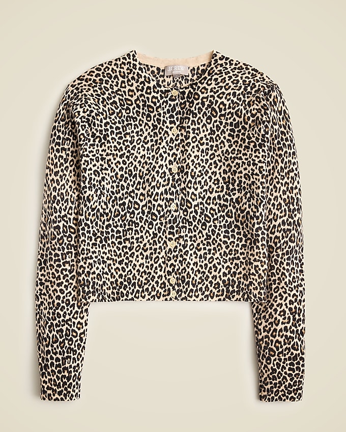 Featherweight Cashmere Shrunken Cardigan in Leopard Print