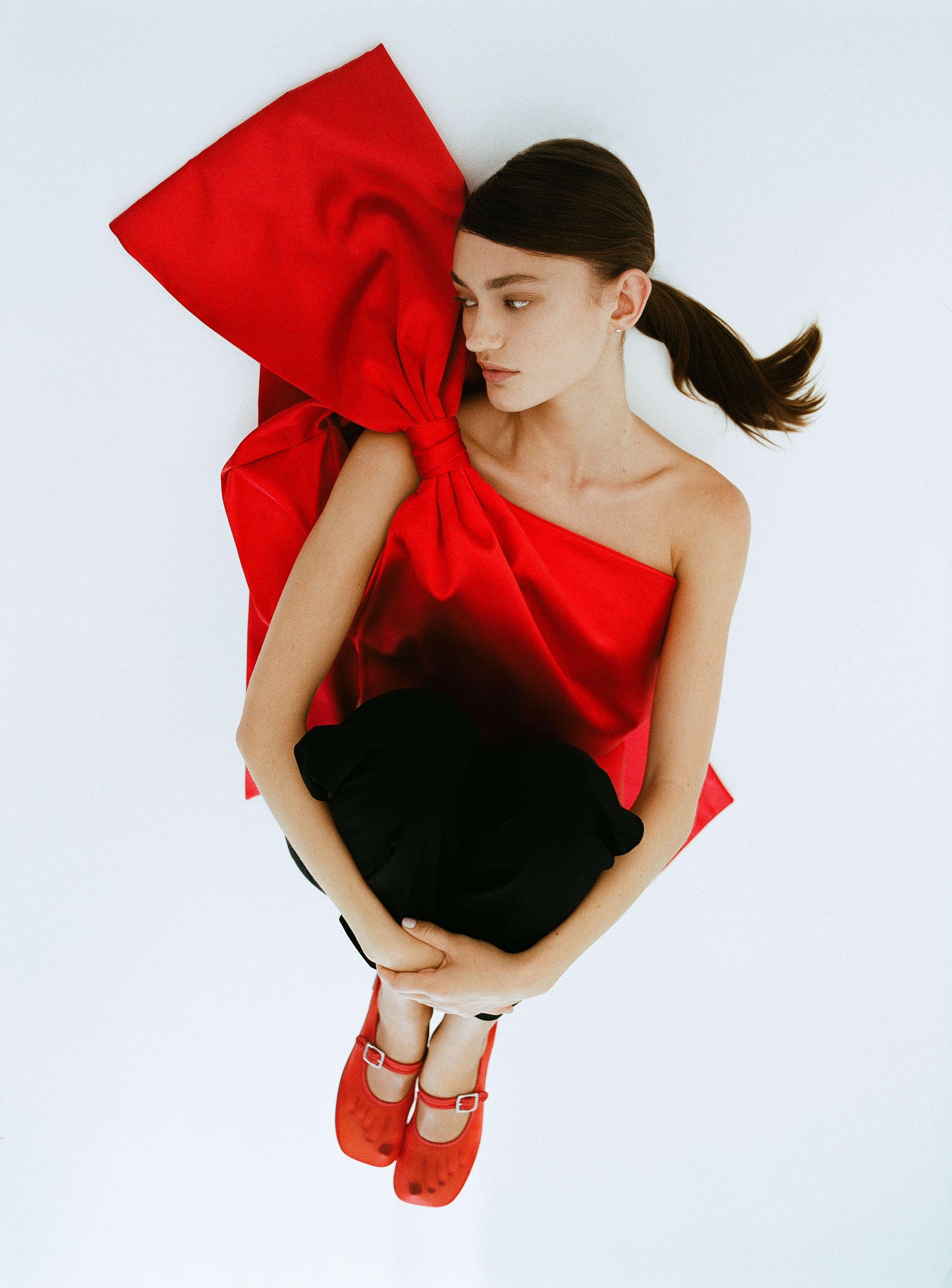 Sandy Liang model wearing mesh sandals.