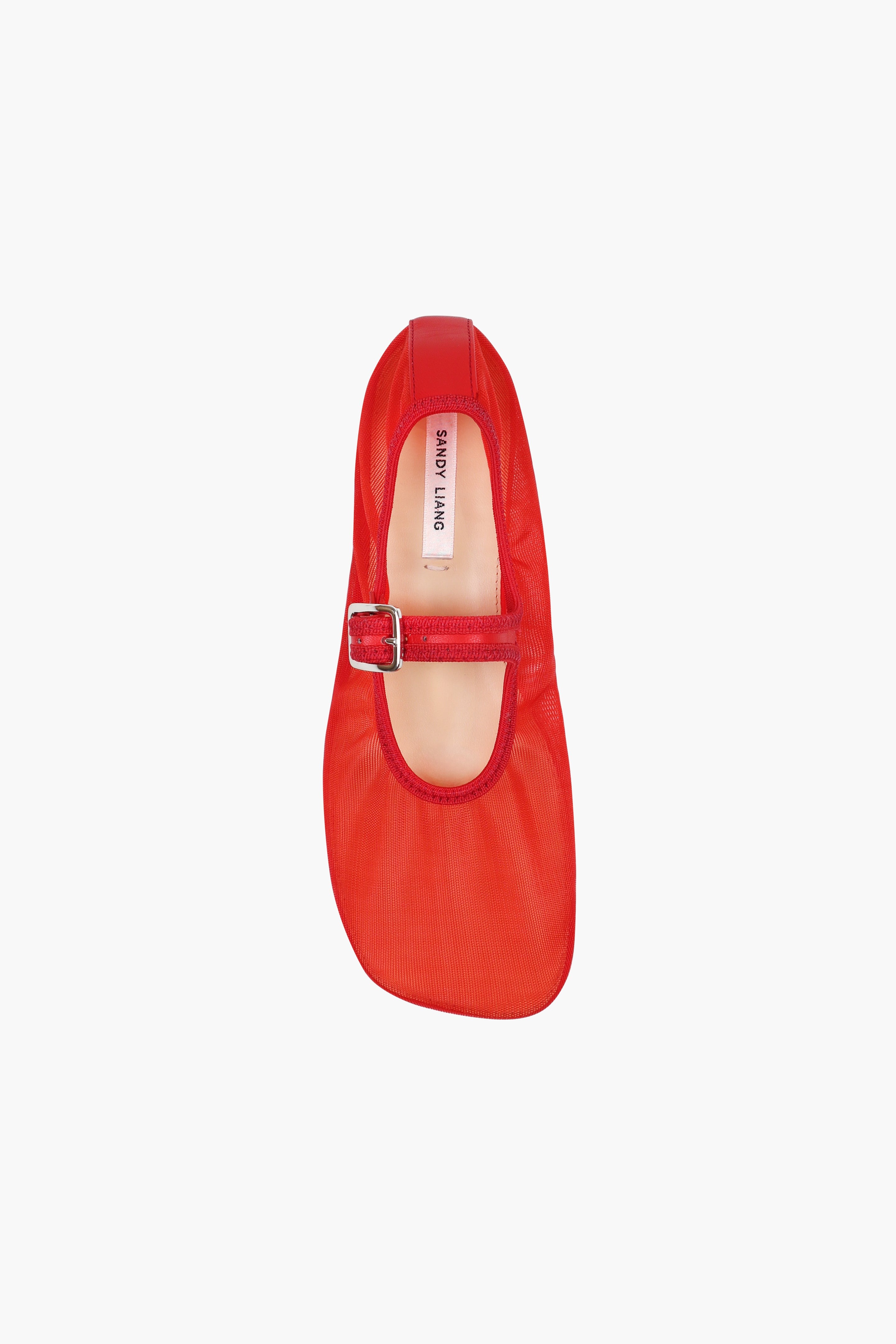 Red Mary Jane Mesh Ballerina Flats