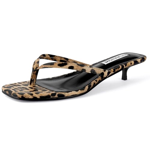 Stunahome Womens Kitten Heel Thong Sandals With Memory Foam Cute Flip Flop Heels for Women 1.4 Inches