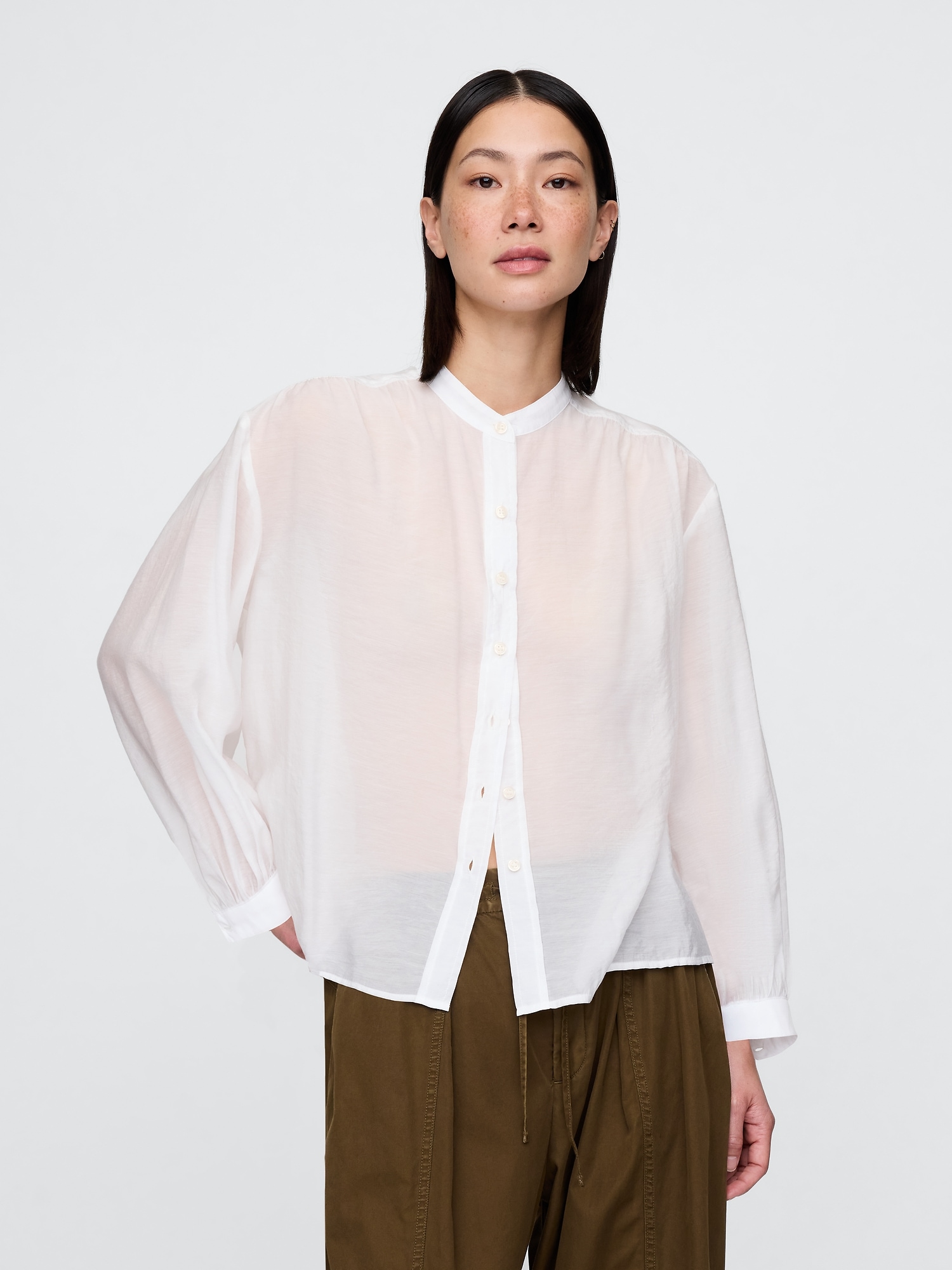 Sheer Button-Front Shirt