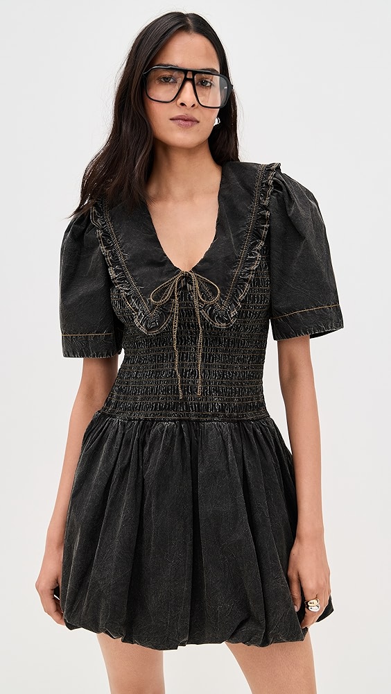 Ganni Garment Dyed Cotton Mini Smock Bubble Dress