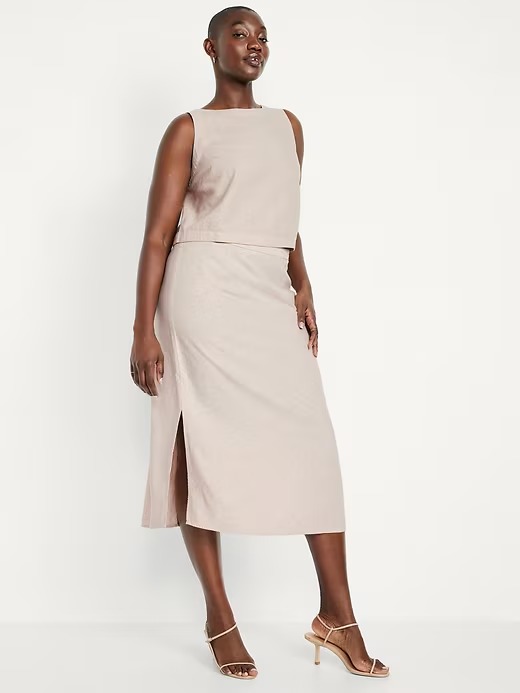 oldnavy, Mid-Rise Linen-Blend Midi Skirt