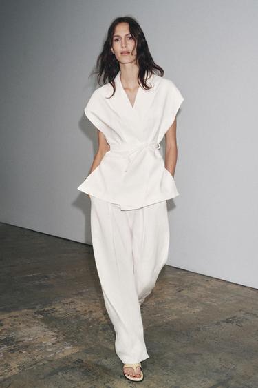 Linen Blend Pleated Trousers Zw Collection