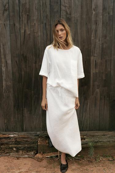 Zw Collection 100% Linen Midi Skirt