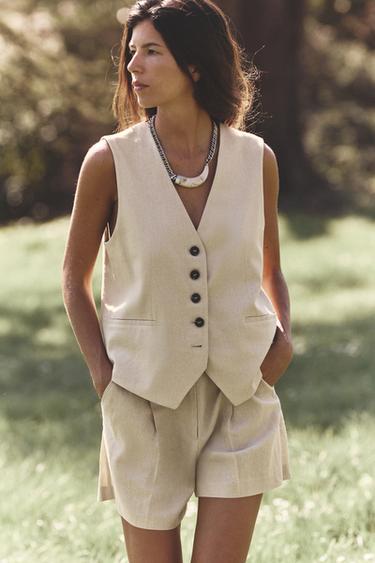 Linen Blend Tailored Waistcoat