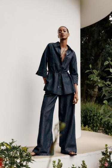 Linen Blend Wide-Leg Trousers