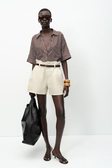 Cropped Linen Blend Shirt
