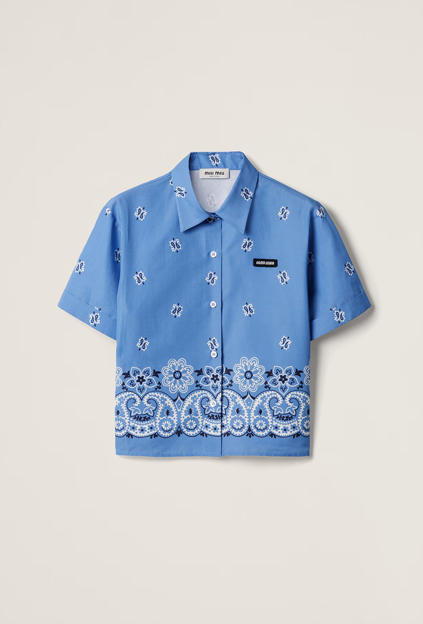 Miu Miu, Printed Slubbed Poplin Shirt