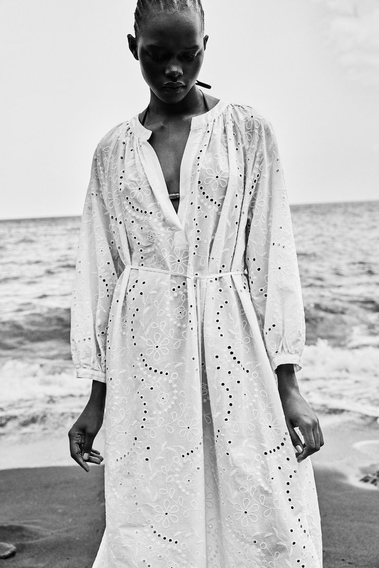 Broderie Anglaise Tie-Belt Dress